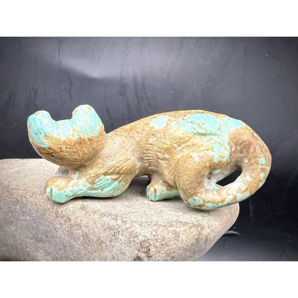 ZUNI FETISH Carved Turquoise Mountain Lion by Josh Mecale NATIVE AMERICAN - Picture 4 of 10